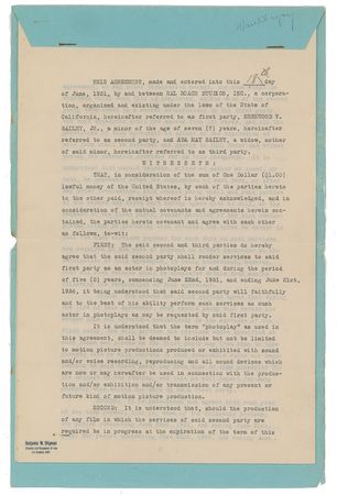 Lot #892 Our Gang: Sherwood Bailey Signed Document - Image 2