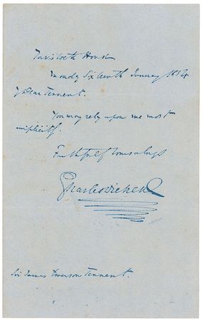 Lot #487. Charles Dickens Handwritten Letter Signed