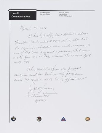 Lot #4381 James Lovell's Apollo 13 Franklin Mint Medallion - Image 3