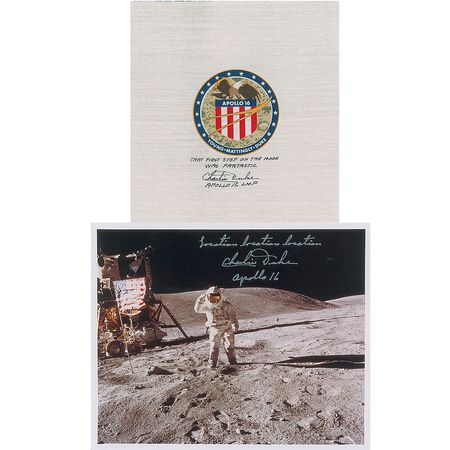 Lot #4563 Charlie Duke Signed Beta Cloth and Photograph - Image 1