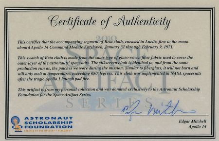 Lot #4532  Apollo 14 Flown Beta Cloth Swatch - Image 2