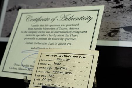 Lot #4003  NWA 11303 Lunar Meteorite Slice, Lunar Dust, and Charlie Duke Signed Photograph - Image 3