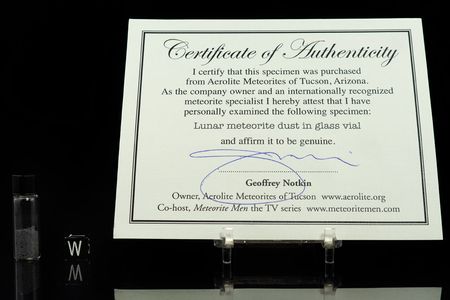 Lot #4003  NWA 11303 Lunar Meteorite Slice, Lunar Dust, and Charlie Duke Signed Photograph - Image 4