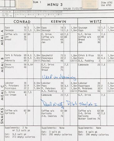 Lot #4594  Skylab 2 Training-used Menu - Image 1