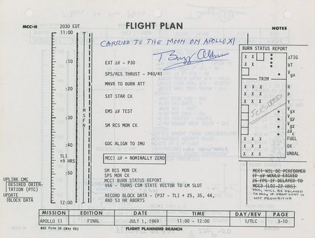 Lot #4311 Buzz Aldrin's Apollo 11 Flown Star Chart and Flight Plan Page - Image 1