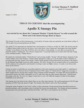 Lot #4296 Tom Stafford's Flown Apollo 10 Snoopy Pin - Image 2