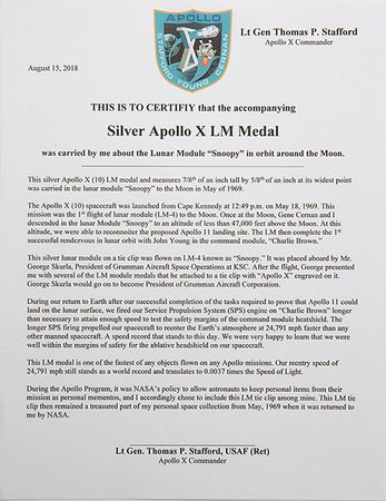 Lot #4294 Tom Stafford's Apollo 10 Flown Lunar Module Medal - Image 2