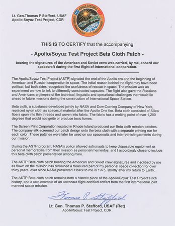 Lot #4613 Tom Stafford's Flown Apollo-Soyuz Beta Patch - Image 2