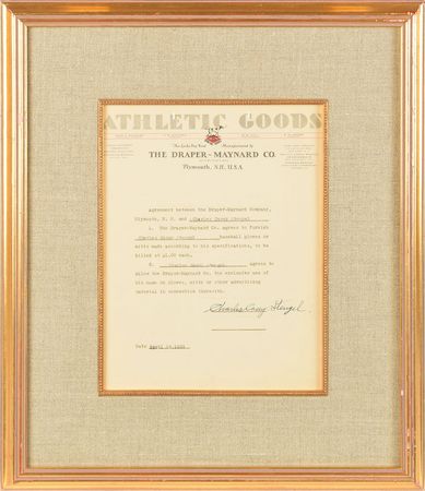 Lot #9339 Casey Stengel: Stengel partners with a baseball glove manufacturer in Plymouth, New Hampshire - Image 1