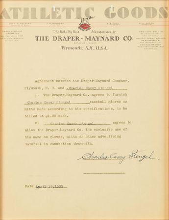Lot #9339 Casey Stengel: Stengel partners with a baseball glove manufacturer in Plymouth, New Hampshire - Image 2