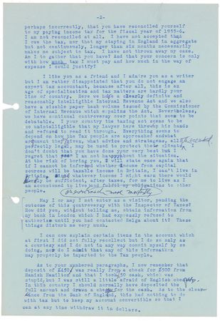 Lot #543 Raymond Chandler: Letters to a fellow crime writer on taxes and 