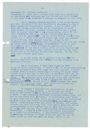 Lot #543 Raymond Chandler: Letters to a fellow crime writer on taxes and 
