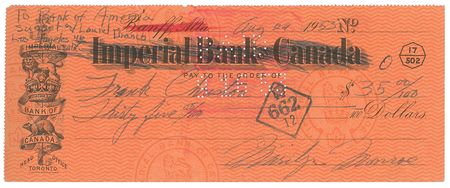 Lot #688 Marilyn Monroe: Beautiful handwritten 1953 check from Marilyn's rise to stardom - Image 1