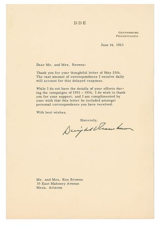 Lot #185 Dwight D. Eisenhower Typed Letter Signed - Image 1