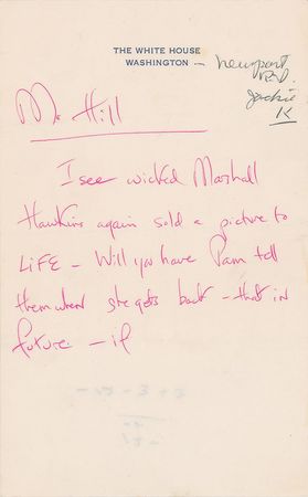 Lot #53 Jacqueline Kennedy Group of (5) Autograph Notes and Letters: Jackie on the Peace Corps logo, arts funding, and the sale of an unapproved picture - Image 3