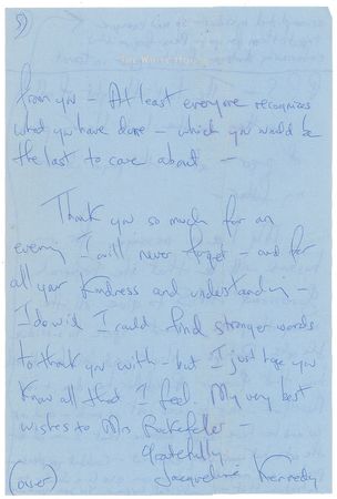 Lot #53 Jacqueline Kennedy Group of (5) Autograph Notes and Letters: Jackie on the Peace Corps logo, arts funding, and the sale of an unapproved picture - Image 7
