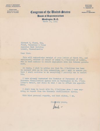 Lot #29 John F. Kennedy Typed Letter Signed Typed