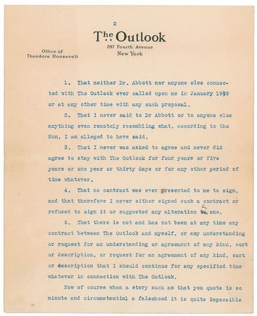 Lot #155 Theodore Roosevelt: Roosevelt refutes claims made by The Sun and those 