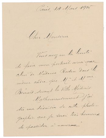 Lot #529 Auguste Rodin Signed Letter - Image 1