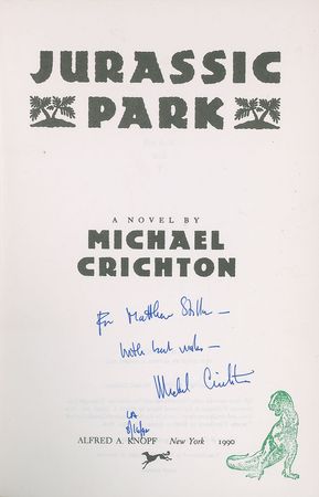 Lot #545 Michael Crichton: Inscribed galley proof of Crichton's Jurassic Park - Image 1
