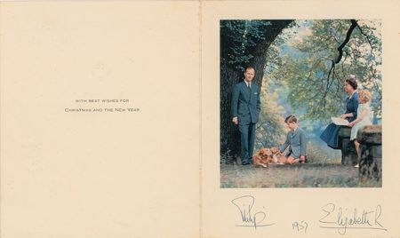 Lot #300 Queen Elizabeth II and Prince Philip Christmas Card - Image 1