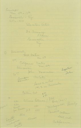 Lot #5 John F. Kennedy's Handwritten Notes: Notes on labor and the economy on a 