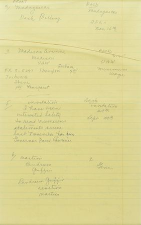 Lot #5 John F. Kennedy's Handwritten Notes: Notes on labor and the economy on a 
