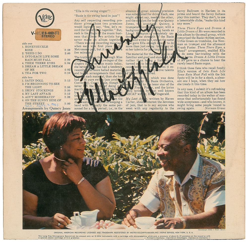 Ella Fitzgerald　直筆サイン（鑑定書付き） Ella Fitzgerald 直筆サイン（鑑定書付き） 超貴重 Ella