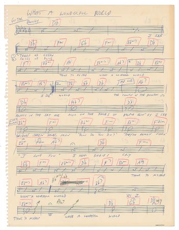 Lot #5211  What a Wonderful World Original Handwritten Music by George David Weiss - Image 1