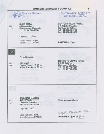 Lot #5532  Ramones Tokyo Hard Rock Cafe Leather Jacket and 1994 Japan Tour Itinerary - Image 4
