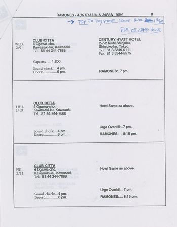 Lot #5532  Ramones Tokyo Hard Rock Cafe Leather Jacket and 1994 Japan Tour Itinerary - Image 6