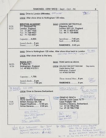 Lot #5530  Ramones Signed Photograph, Promo Souvenirs, and Itineraries - Image 2