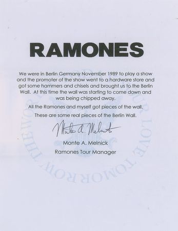 Lot #5521  Ramones Berlin Wall Brick and Itinerary - Image 4