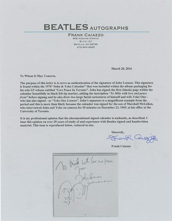 Lot #5032 John Lennon and Yoko Ono Signed Calendar - Image 3