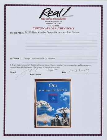 Lot #5026 George Harrison and Ravi Shankar Signed Advertisement - Image 2