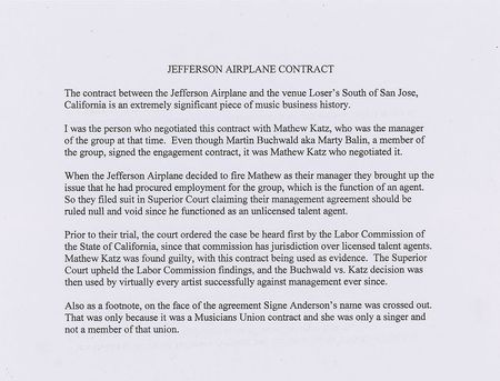 Lot #5321  Jefferson Airplane: Marty Balin Signed Document That Led to Historic Legal Decision - Image 2