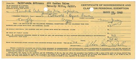 Lot #5251 Glenn Miller Document Signed - Image 1