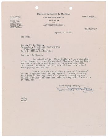 Lot #5251 Glenn Miller Document Signed - Image 3