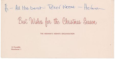 Lot #5372 Peter Noone Signed Christmas Card - Image 1