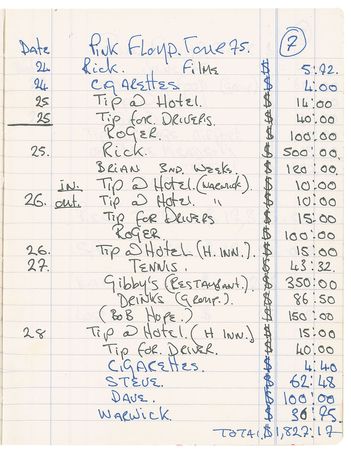 Lot #5152  Pink Floyd 1973/1975 Tour Expenses Book - Image 3