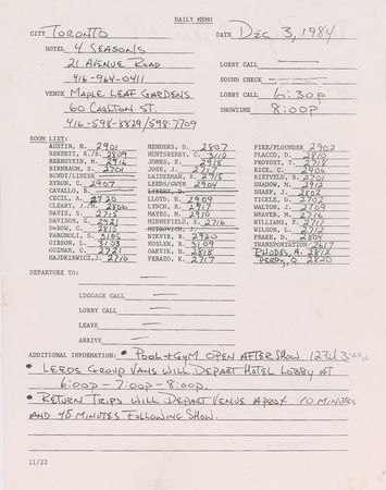 Lot #5621  Prince Group of (8) Purple Rain Tour Memos - Image 1