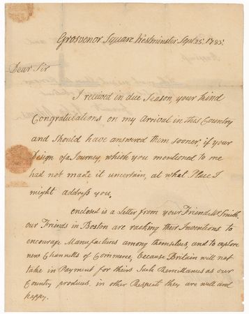 Lot #4 John Adams: With trade obstructed in 1785,