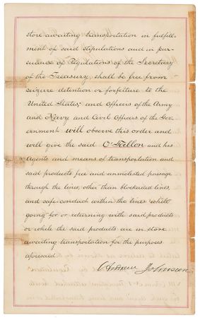 Lot #41 Andrew Johnson and U. S. Grant: President Johnson and Lt. Gen. Grant restore trade between north and south - Image 2