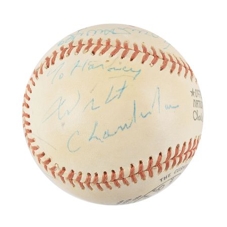 Lot #905 Muhammad Ali and Wilt Chamberlain: Muhammad Ali, Wilt Chamberlain, and Louis Armstrong highlight a unique early 1970s celebrity baseball - Image 4