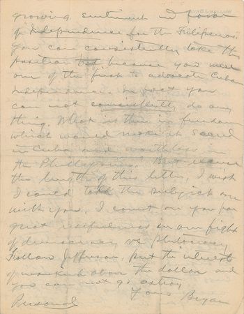 Lot #141 William Jennings Bryan: Bryan defends 