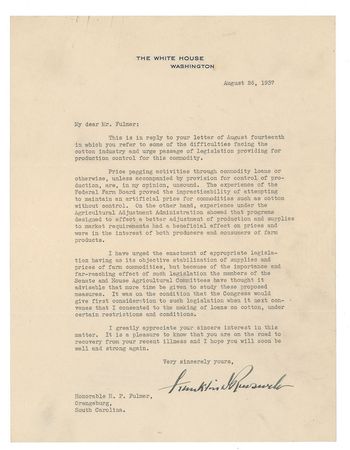 Lot #70 Franklin D. Roosevelt: FDR on agriculture in war and peace - Image 1