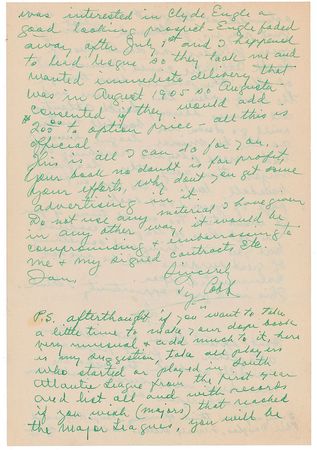 Lot #896 Ty Cobb: Cobb describes his amateur career as a 17-year-old, praises pitching great Walter Johnson?
