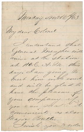 Lot #308 Michael Corcoran: Corcoran welcomes the leader of the 'Irish Brigade' in 1862 - Image 1