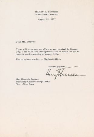 Lot #129 Harry S. Truman Typed Letters Signed - Image 1