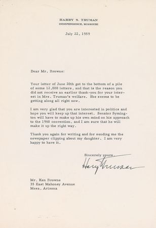 Lot #129 Harry S. Truman Typed Letters Signed - Image 2